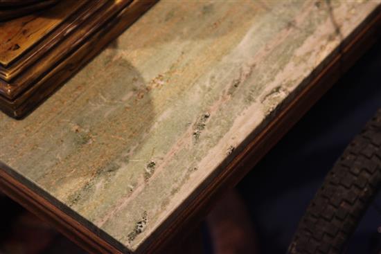 Sir Edward Brantwood Maufe (1882-1974). A walnut Swedish green marble topped refectory table, made by Crossley and Brown, L.6ft 6in.